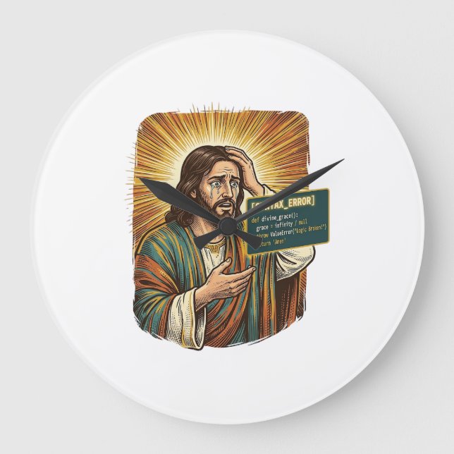 Crying Jesus Syntax Error Coding Programmer Softwa Large Clock (Front)