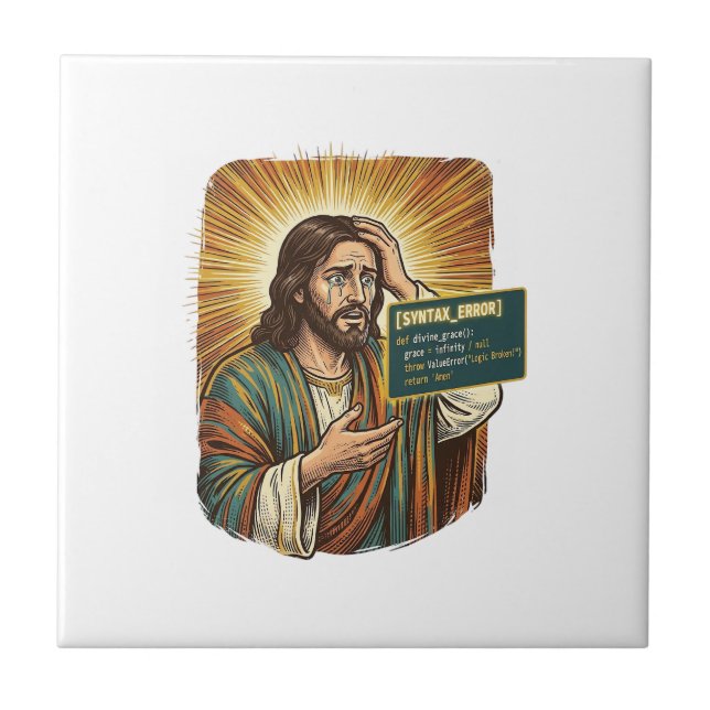 Crying Jesus Syntax Error Coding Programmer Softwa Tile (Front)