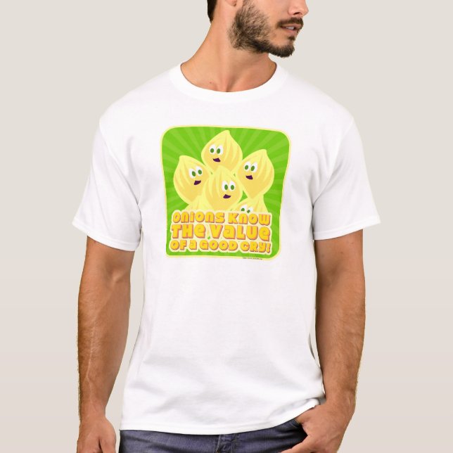 Crying Onions Cute Food Cartoon T-Shirt (Front)
