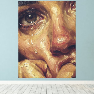 Crying Portrait Oil Painting — Textured Emotional  Canvas Print