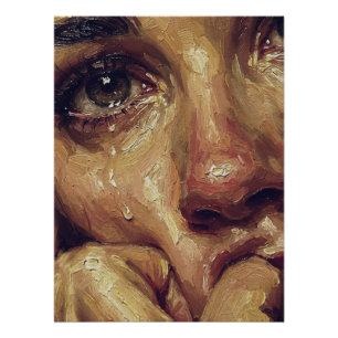 Crying Portrait Oil Painting — Textured Emotional Poster
