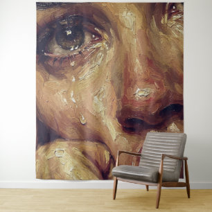 Crying Portrait Oil Painting — Textured Emotional  Tapestry