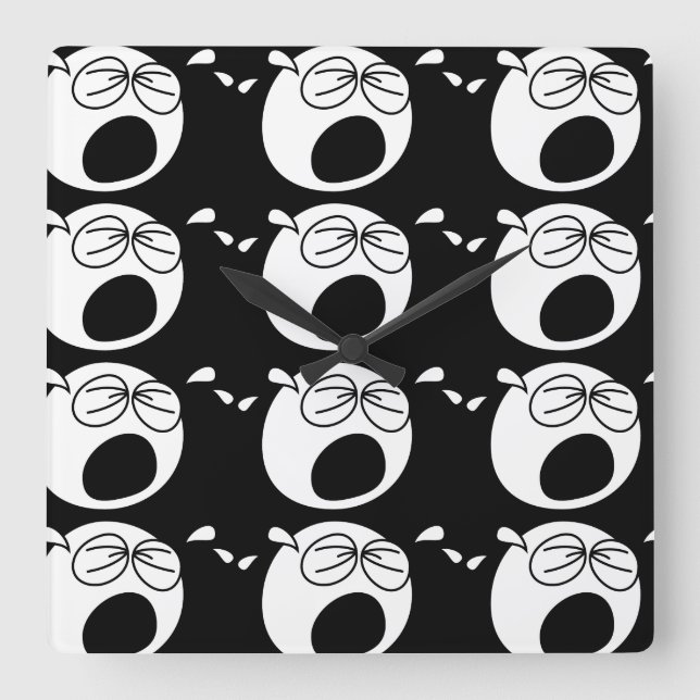 Crying Sad Round Black and White Face Square Wall Clock (Front)