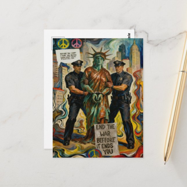 Crying Statue of Liberty Arrested Postcard (Front/Back In Situ)