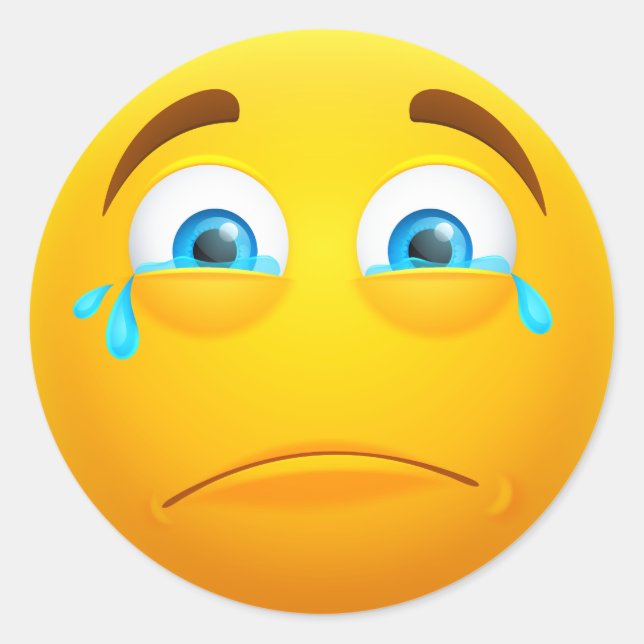 Crying Yellow Emoji Classic Round Sticker (Front)