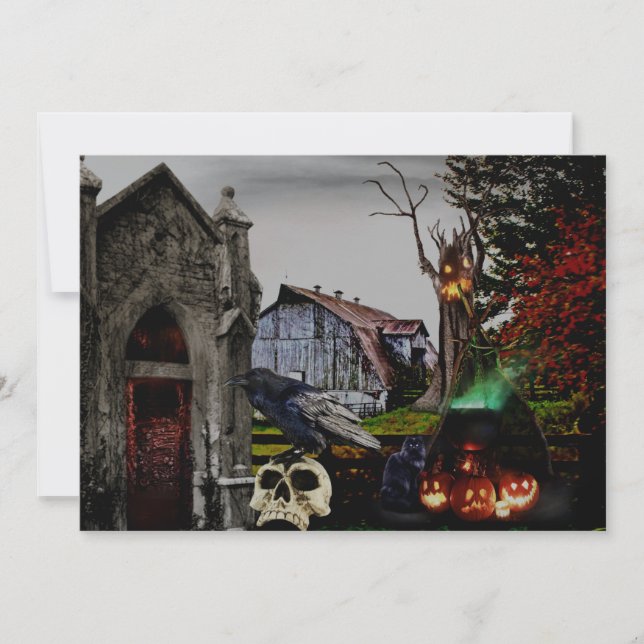 *~* Crypt Raven Witch Skulls HALLOWEEN CARD (Front)