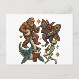 Cryptid Band Bigfoot Loch Ness Monster Mothman Postcard