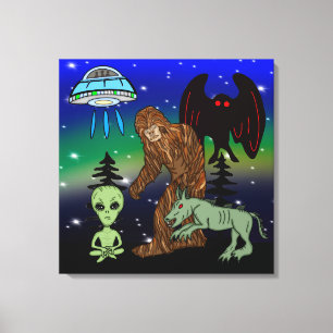 Cryptid Big Foot Alien Mothman UFO Chupacabra     Canvas Print