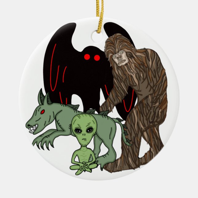 Cryptid Big foot, Chupacabra, Mothman, Alien Ceramic Ornament (Front)