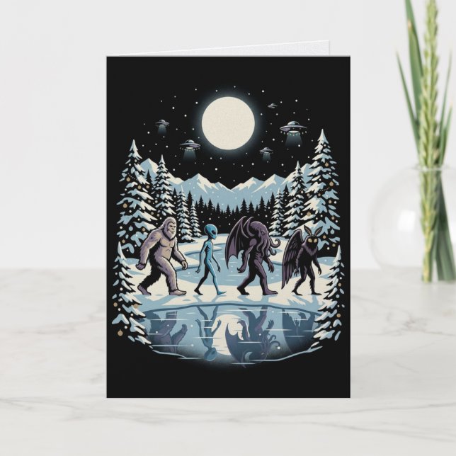 Cryptid Christmas Card Bigfoot Cthulhu (Front)