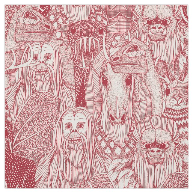 cryptid crowd red pearl fabric (Swatch)