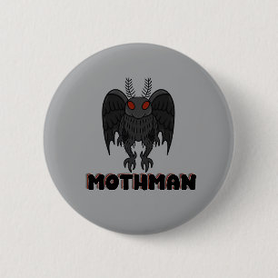 Cryptid Mothman Red Eyes Design Graphic Button