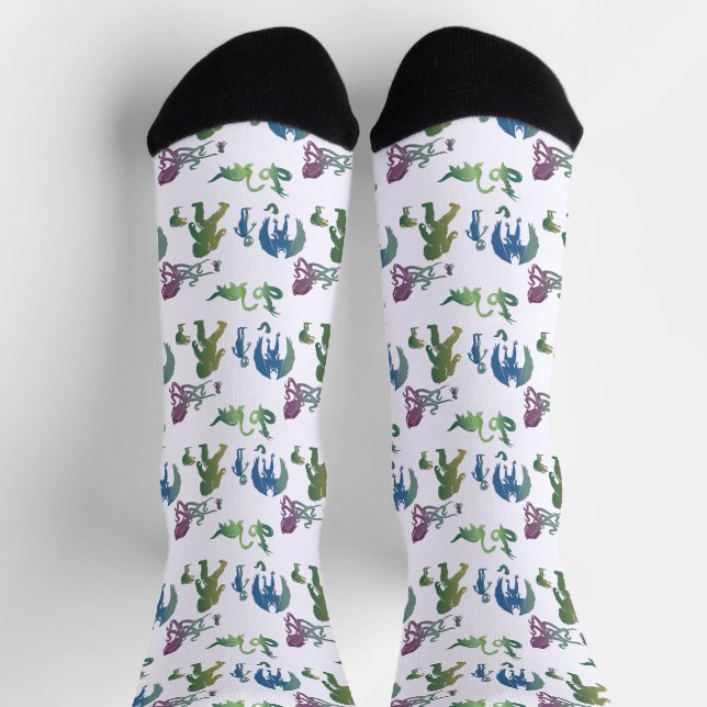 Cryptid Reunion Bigfoot, Nessie, Mothman Pattern Socks (Top)