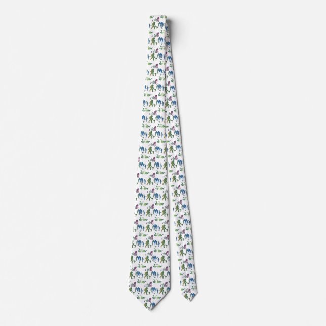 Cryptid Reunion Funny Blue Green Purple Monster Tie (Front)