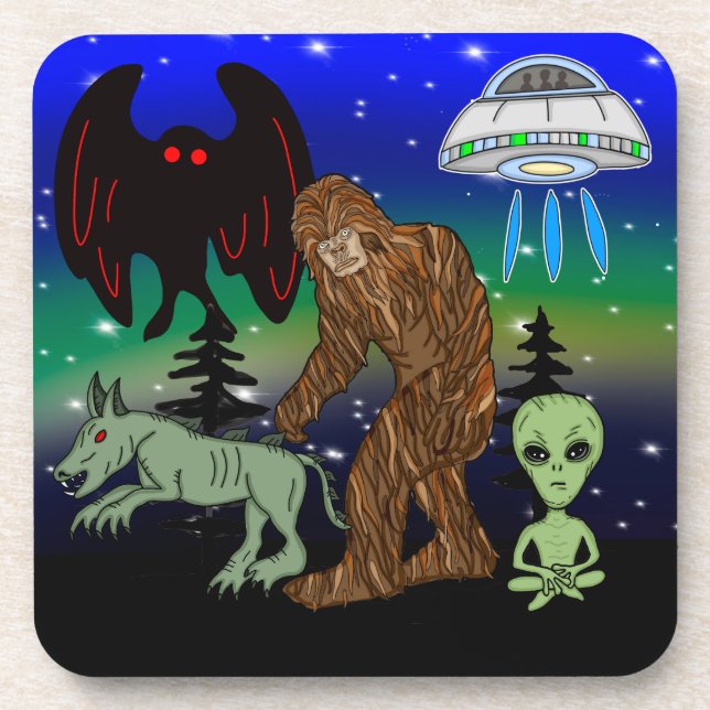 Cryptid, UFO,  Big Foot, Chupacabra, Alien Mothman Coaster (Front)