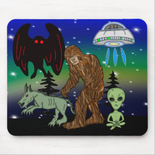 Cryptid, UFO,  Big Foot, Chupacabra, Alien Mothman Mouse Pad