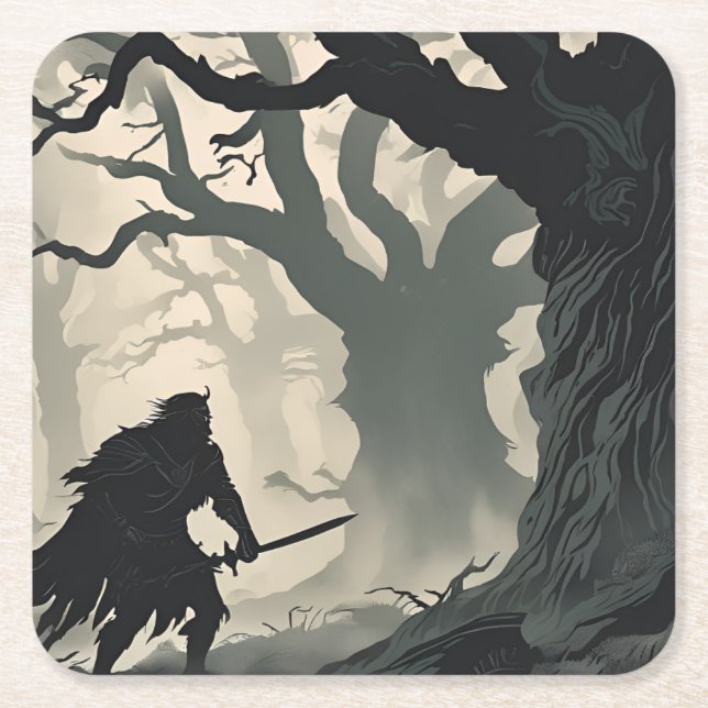 Cryptid's forest  square paper coaster (Front)