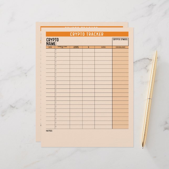 Crypto Asset Tracker with Coin Balance, Transfer Letterhead (Front/Back In Situ)