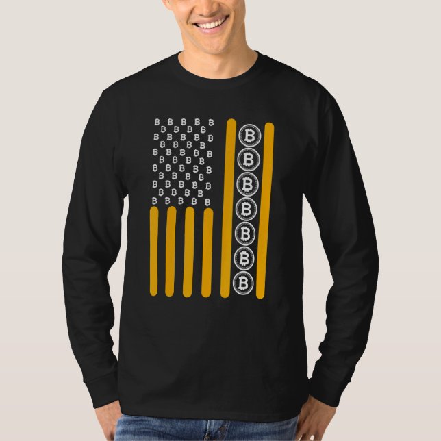 Crypto Bitcoin Cryptocurrency Blockchain Hodl Flag T-Shirt (Front)