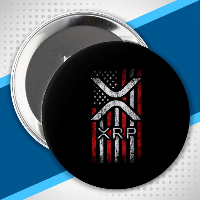 Crypto Currency - XRP Cryptocurrency American Flag 4 Inch Round Button (Creator Uploaded)