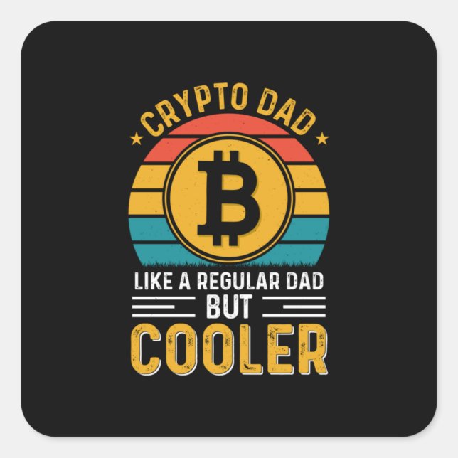 Crypto Dad Retro Sunset Square Sticker (Front)