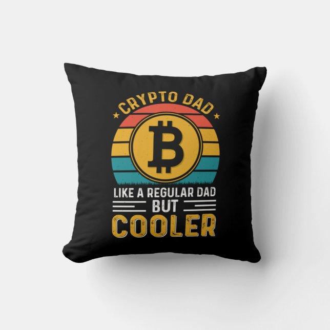 Crypto Dad Retro Sunset Throw Pillow (Front)