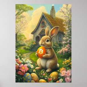 Crypto Easter Bunny Bitcoin Orange Egg Poster