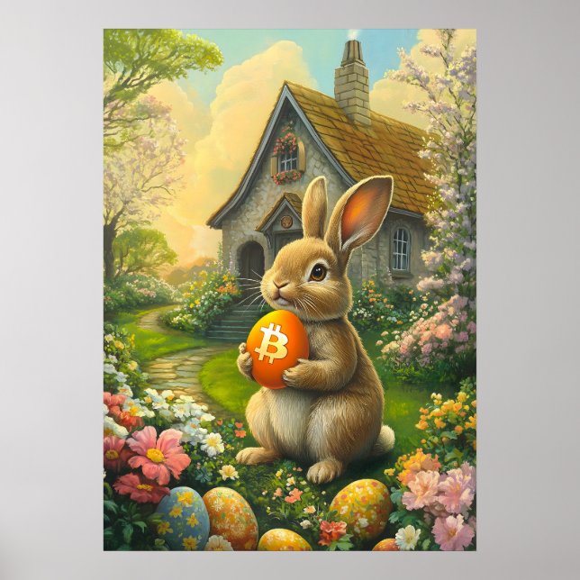 Crypto Easter Bunny Bitcoin Orange Egg Poster (Front)