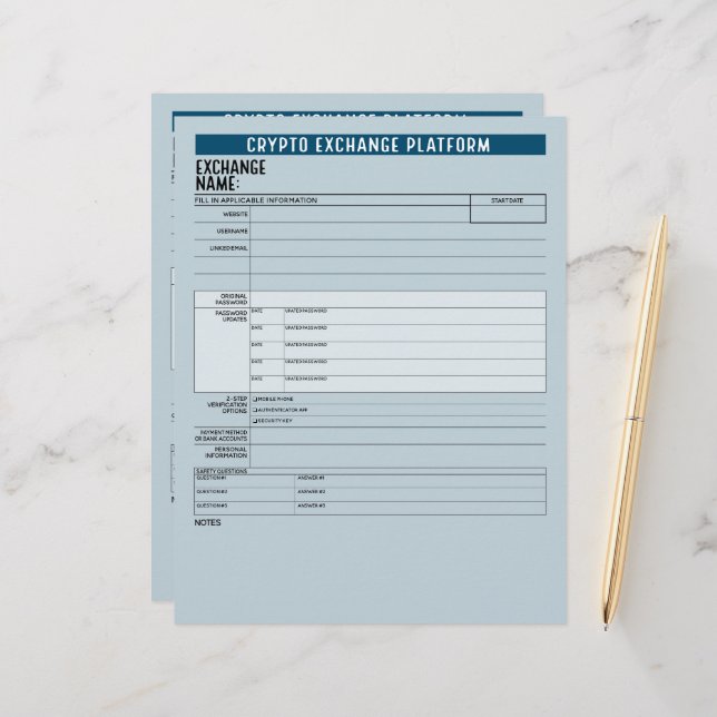 Crypto Exchange Platform Passwords Offline Keeper Letterhead (Front/Back In Situ)