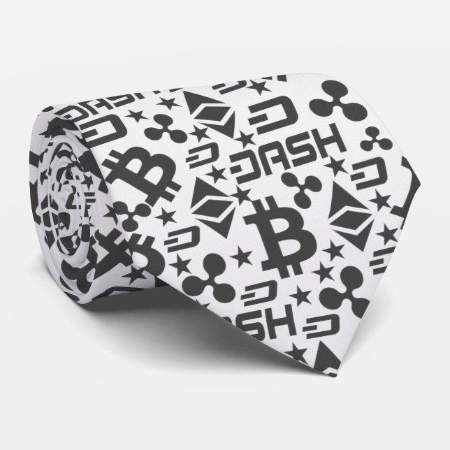 Crypto Gifts Black and White Pattern neck tie (Rolled)