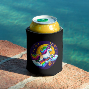 Crypto Magic: 8-Bit Unicorn with Bitcoin Symbol Can Cooler
