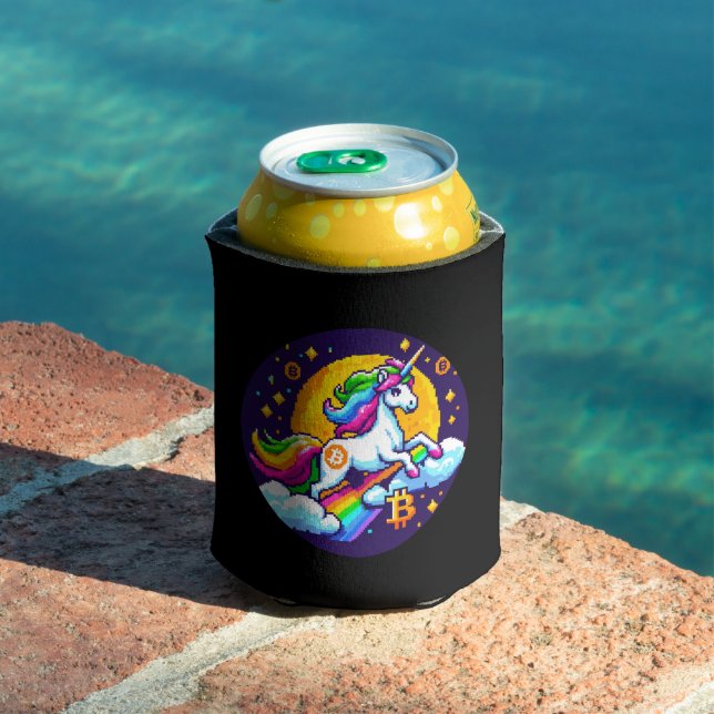 Crypto Magic: 8-Bit Unicorn with Bitcoin Symbol Can Cooler (In Situ Pool)