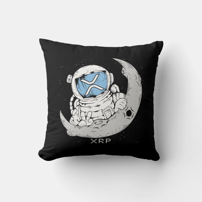 Crypto Meme XRP Cryptocurrency Cute Astronaut Moon Throw Pillow (Front)