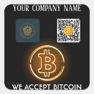 Crypto payments accepted QR code and logo Square Sticker