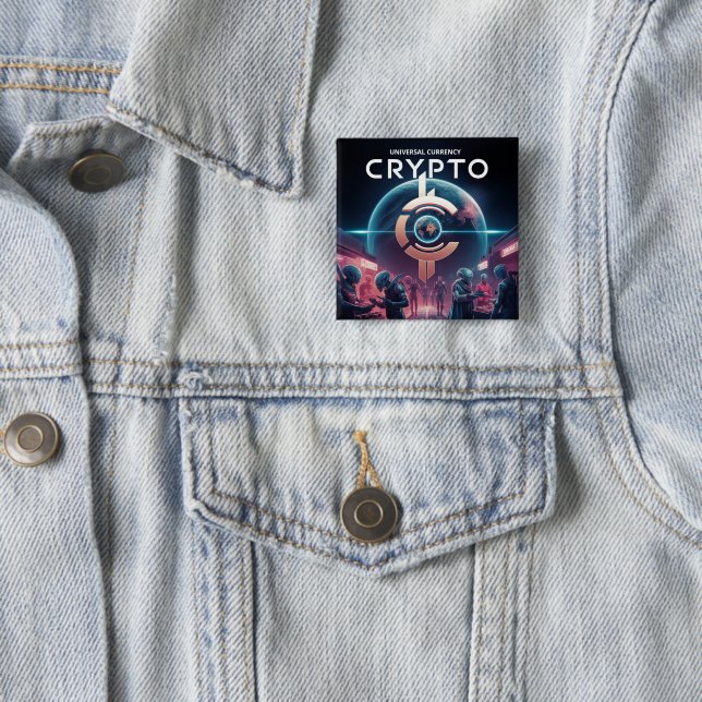 Crypto Planet 2 Inch Square Button (In Situ)