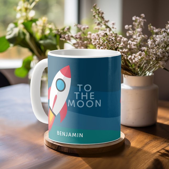 Crypto Rocket To The Moon with Custom Name Coffee Mug (Mug template with a Crypto rocket and place for a name - to the moon)