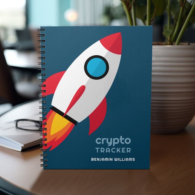 Crypto Tracker Journal with Rocket To The Moon (Personalized notebook with custom text - add your name and other options)