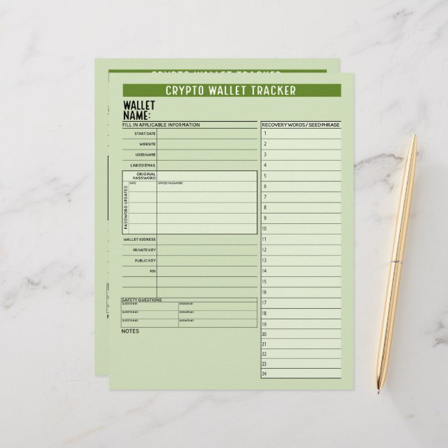 Crypto Wallet Password Keeper Recovery Seed Phrase Letterhead (Front/Back In Situ)