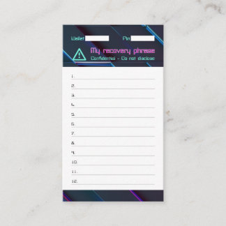 Crypto Wallet Password Recovery Seed Phrase 12 Business Card