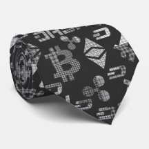 Cryptocurrencies Black and White Pattern neck tie