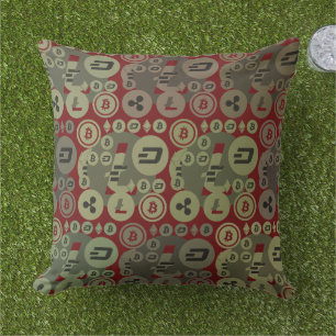 Cryptocurrencies Red and Golden Pattern Outdoor Pillow