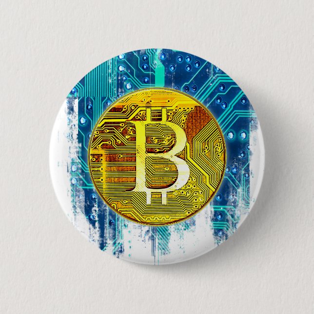 Cryptocurrency Bitcoin and Circuit Board 2 Inch Round Button (Front)