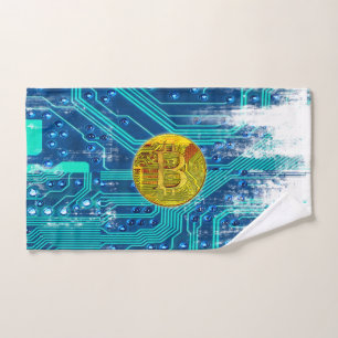 Cryptocurrency Bitcoin and Circuit Board Bath Towel Set