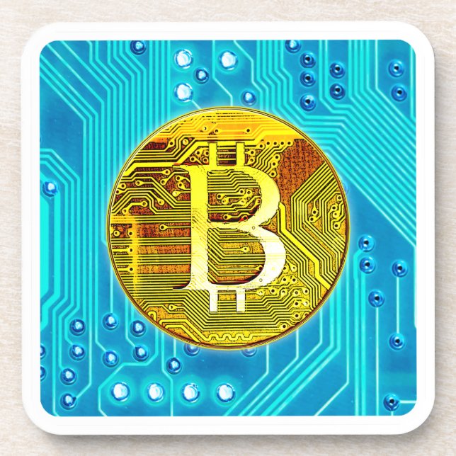 Cryptocurrency Bitcoin and Circuit Board Coaster (Front)