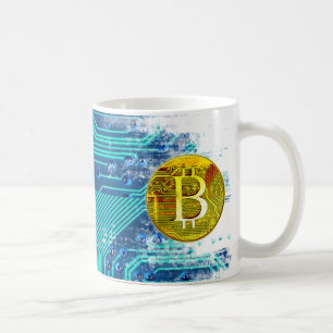 Cryptocurrency Bitcoin and Circuit Board  Coffee Mug