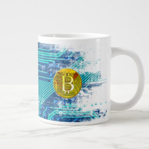 Cryptocurrency Bitcoin and Circuit Board  Large Coffee Mug