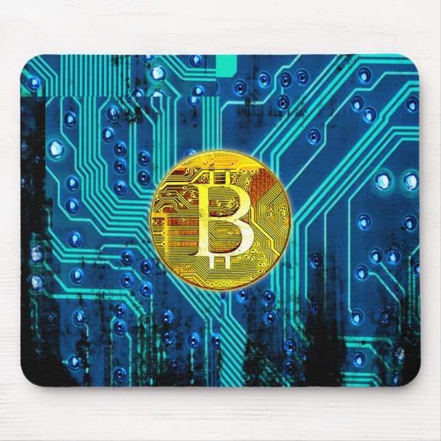 Cryptocurrency Bitcoin and Circuit Board Mouse Pad (Front)