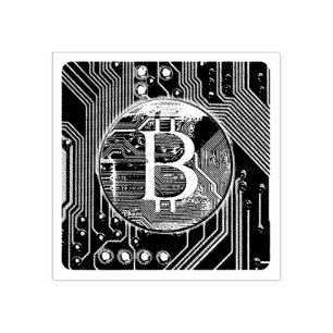 Cryptocurrency Bitcoin and Circuit Board  Rubber Stamp