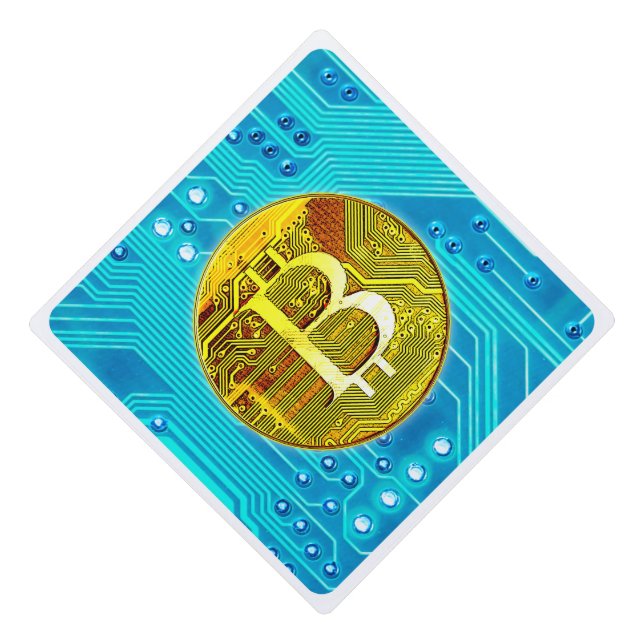 Cryptocurrency Bitcoin & Chip Graduation Cap Topper (Front)