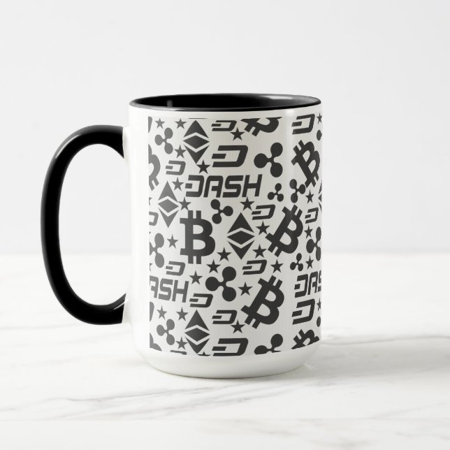 Cryptocurrency Black and White Pattern Mug (Left)